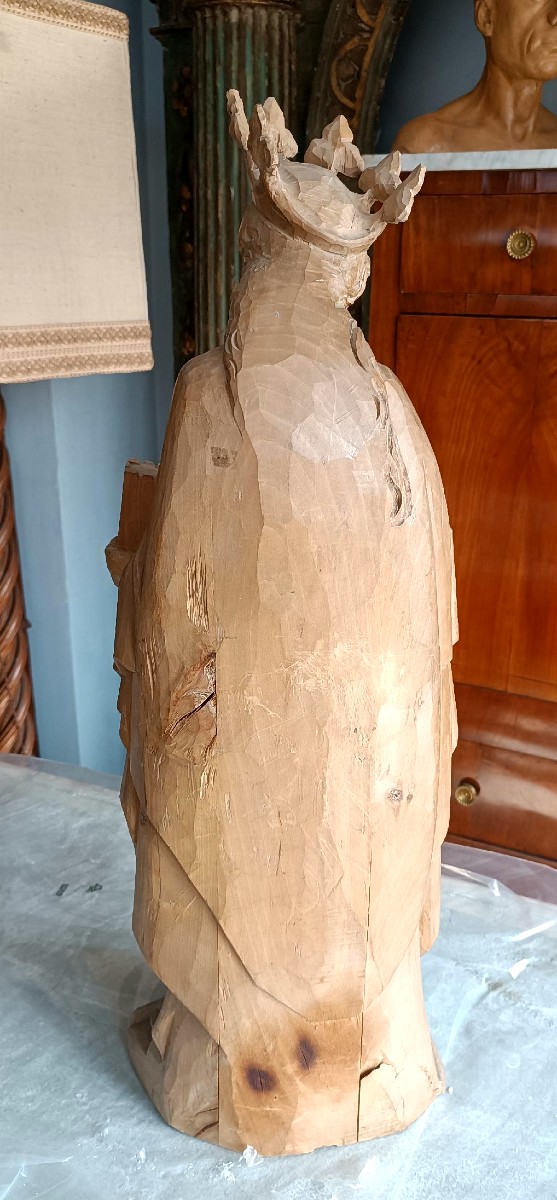 Sculpture ancienne en bois représentant sainte Barbe h. 70 cm-photo-3