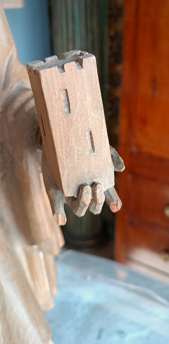 Sculpture ancienne en bois représentant sainte Barbe h. 70 cm-photo-2