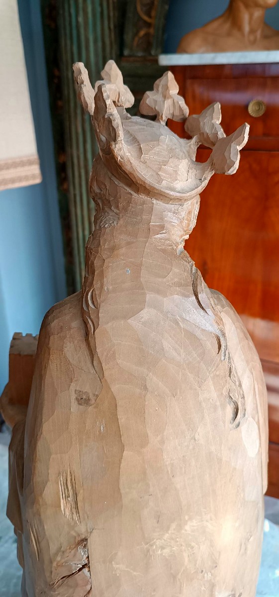 Sculpture ancienne en bois représentant sainte Barbe h. 70 cm-photo-4
