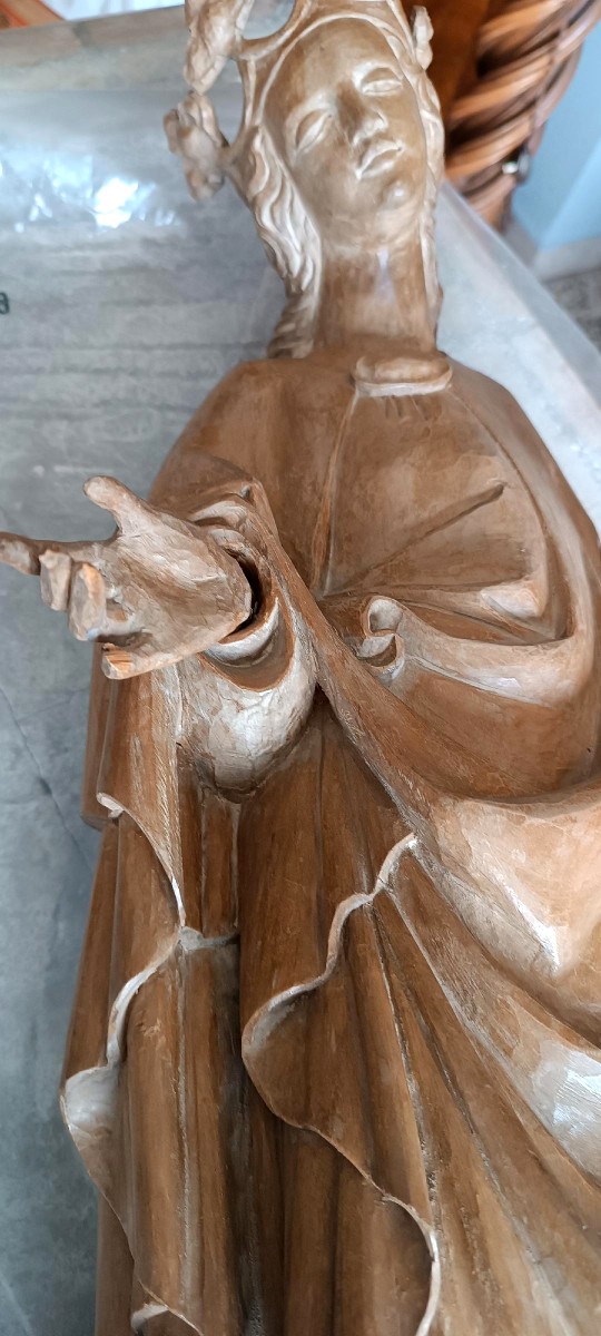 Sculpture ancienne en bois représentant sainte Barbe h. 70 cm-photo-6