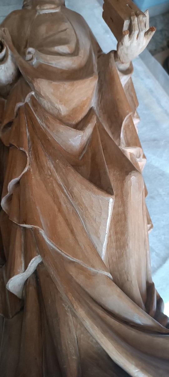 Sculpture ancienne en bois représentant sainte Barbe h. 70 cm-photo-7