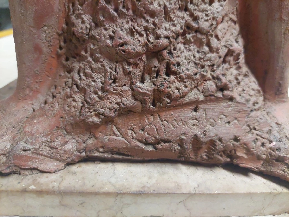 Sculpture en terre cuite signée « Alberto Sparapani », représentant un nu féminin.-photo-1