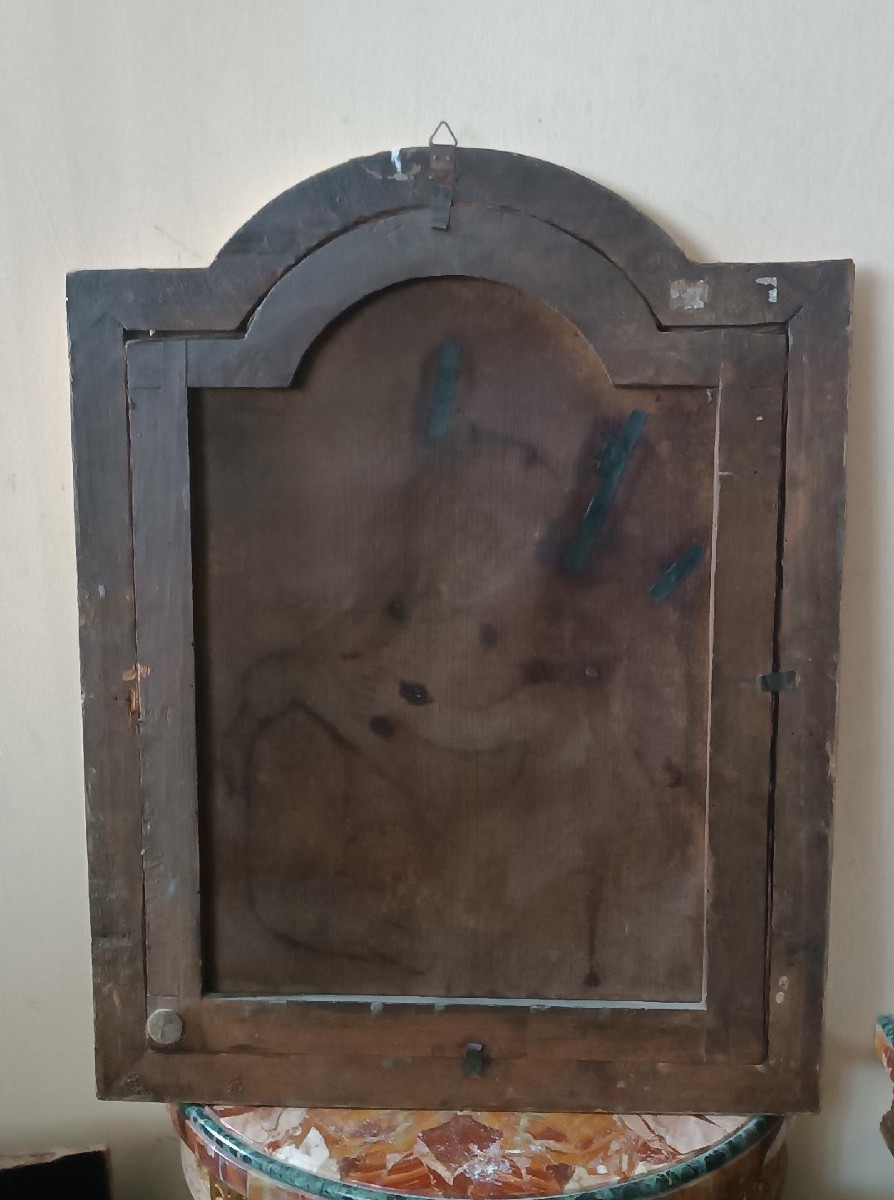 Peinture à l'huile ancienne sur toile « Vierge Marie à l'Enfant »-photo-6