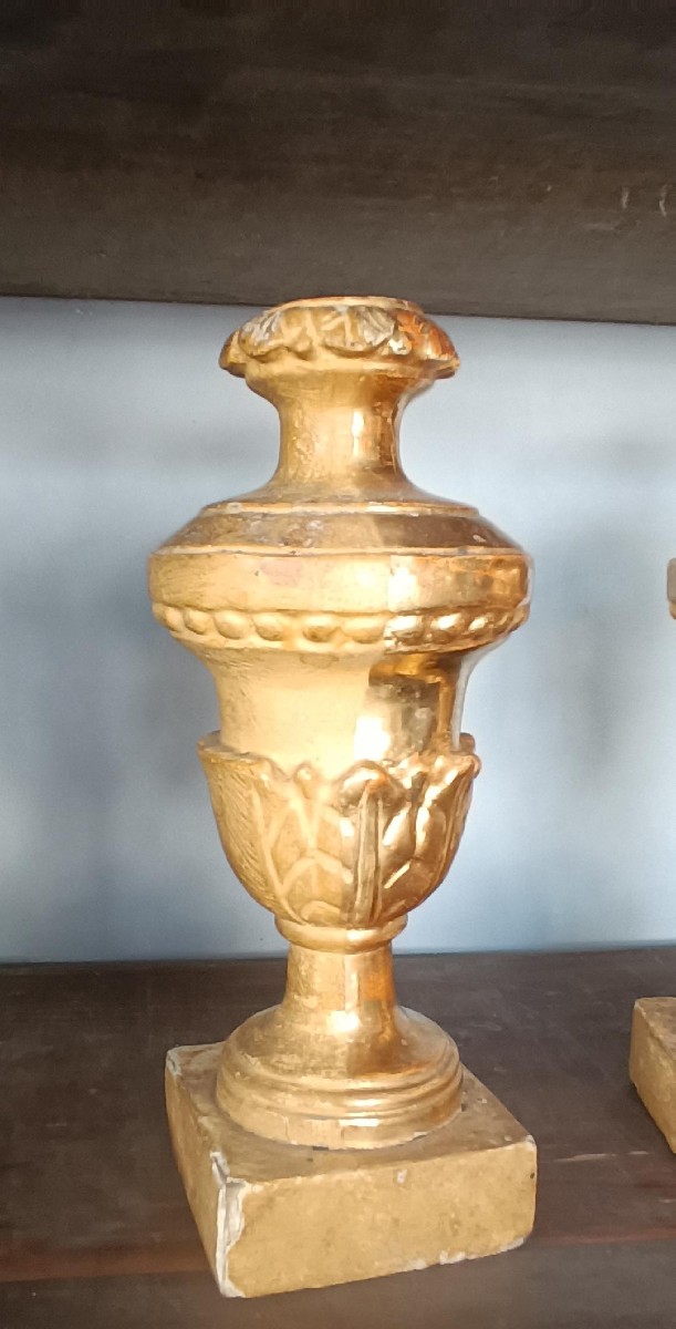 Paire de chandeliers anciens à support palme, Toscane, début du XIXe siècle, -photo-1