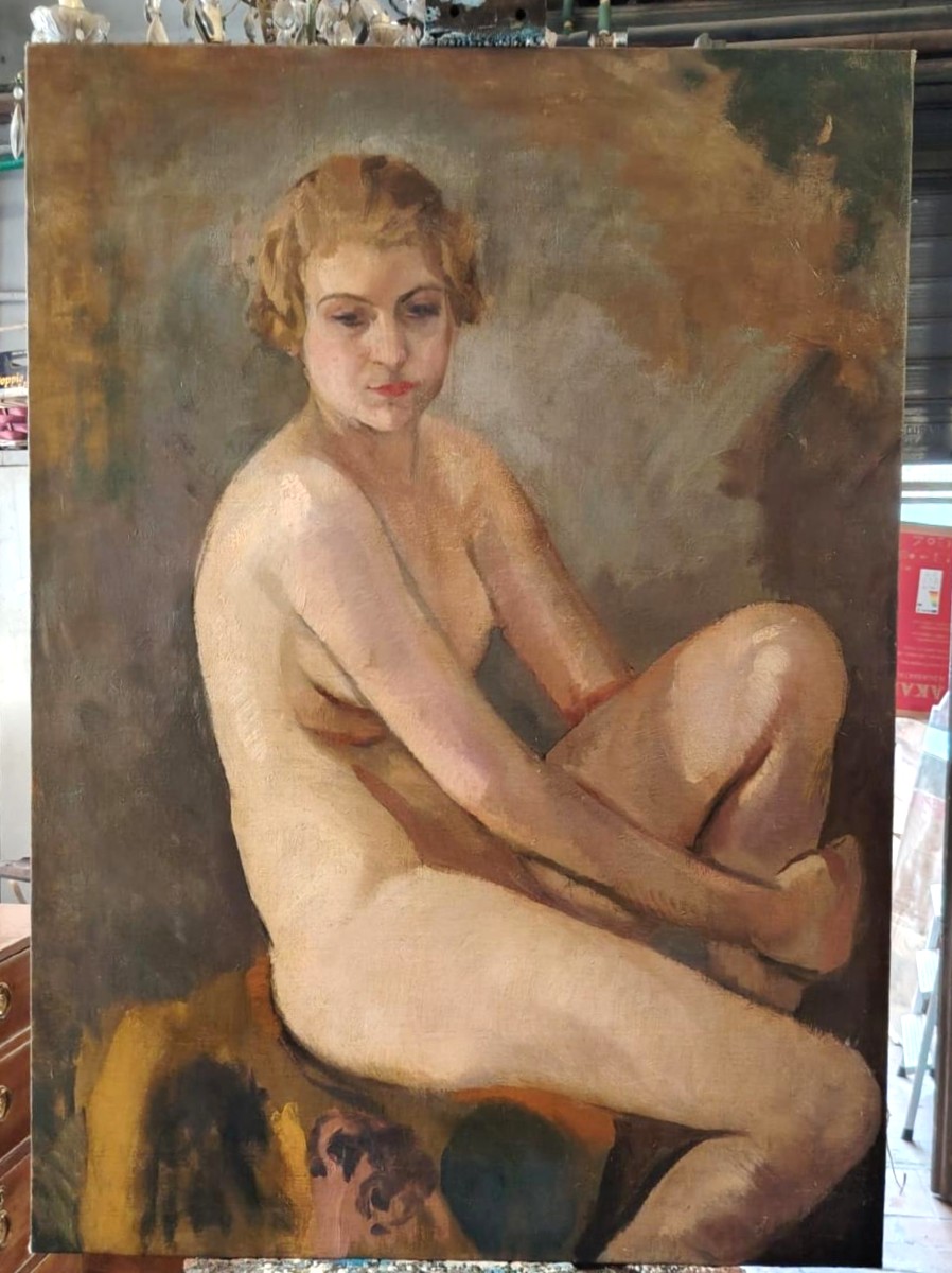 Oil On Canvas Depicting A Female Nude, By Armando Spadini (florence 1883 - Rome 1995) --photo-2