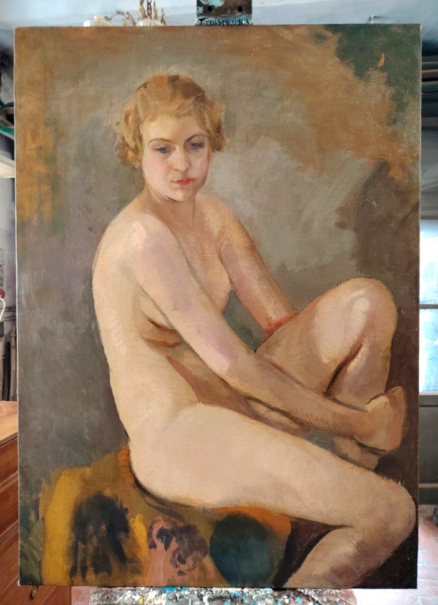 Oil On Canvas Depicting A Female Nude, By Armando Spadini (florence 1883 - Rome 1995) --photo-3