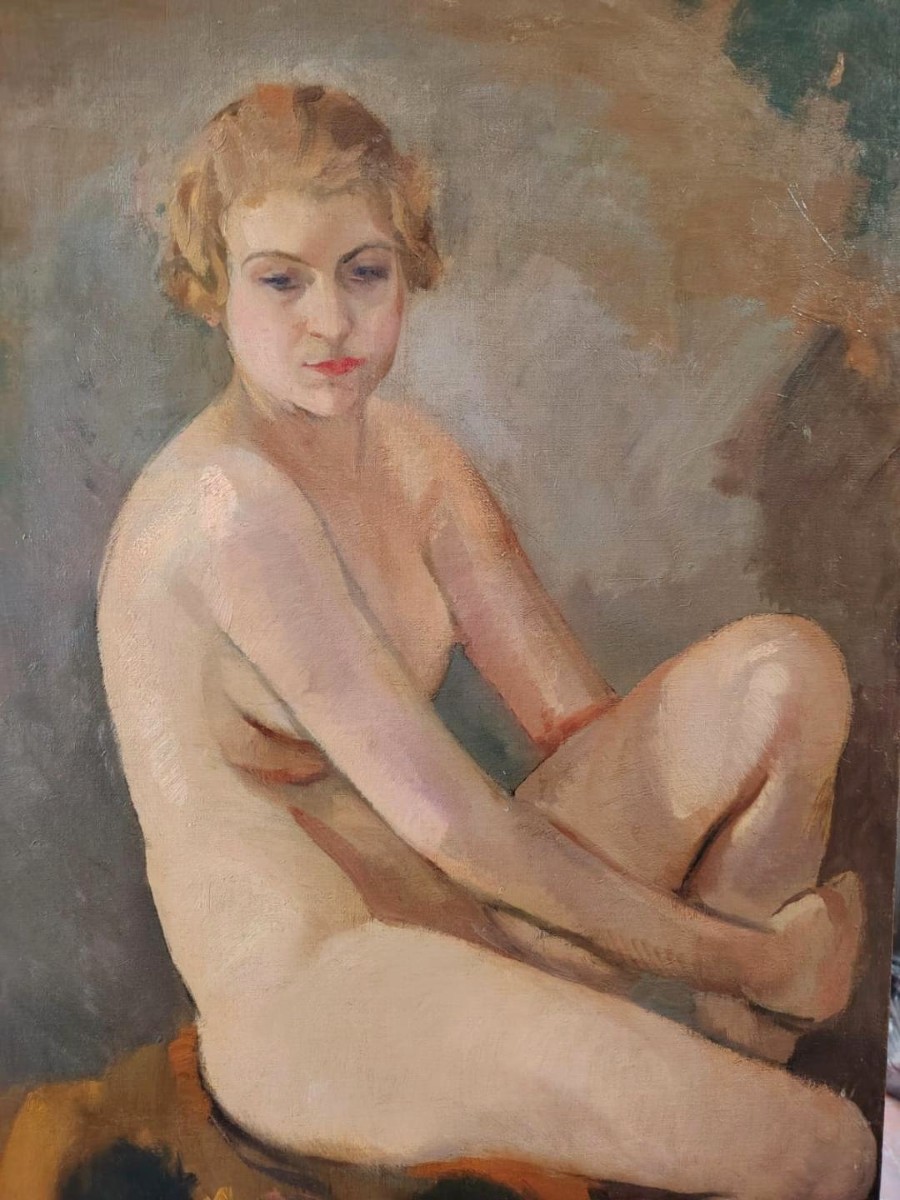 Oil On Canvas Depicting A Female Nude, By Armando Spadini (florence 1883 - Rome 1995) --photo-4