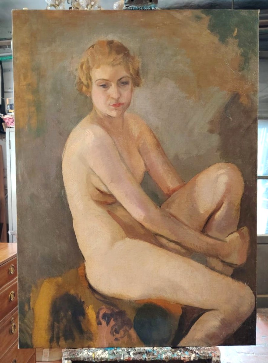 Oil On Canvas Depicting A Female Nude, By Armando Spadini (florence 1883 - Rome 1995) --photo-8