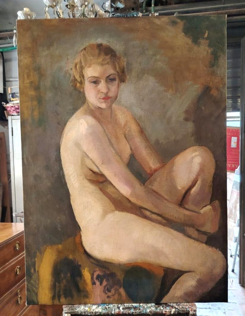 Oil On Canvas Depicting A Female Nude, By Armando Spadini (florence 1883 - Rome 1995) -