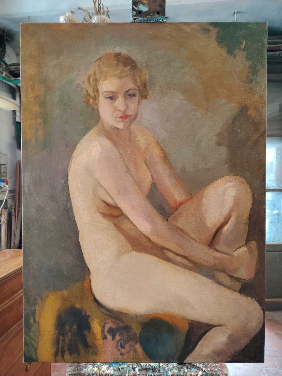 Oil On Canvas Depicting A Female Nude, By Armando Spadini (florence 1883 - Rome 1995) -