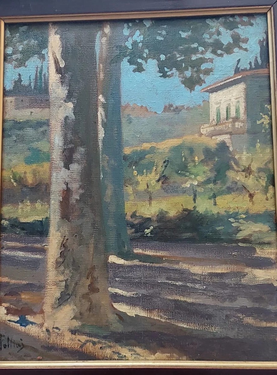 PEINTURE À L'HUILE SUR TOILE TRANSFÉRÉE SUR CARTON - CARLO FOLLINI (1848-1938 PEGLI)-photo-2