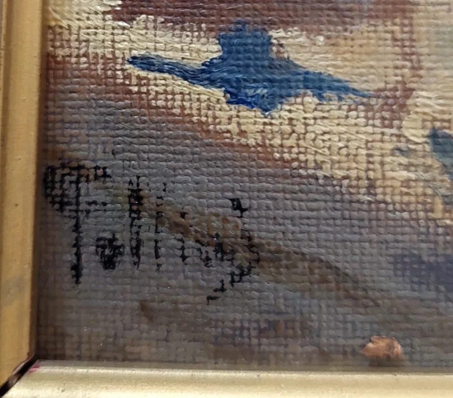 PEINTURE À L'HUILE SUR TOILE TRANSFÉRÉE SUR CARTON - CARLO FOLLINI (1848-1938 PEGLI)-photo-3