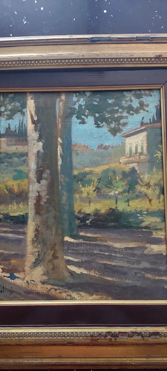 PEINTURE À L'HUILE SUR TOILE TRANSFÉRÉE SUR CARTON - CARLO FOLLINI (1848-1938 PEGLI)-photo-1