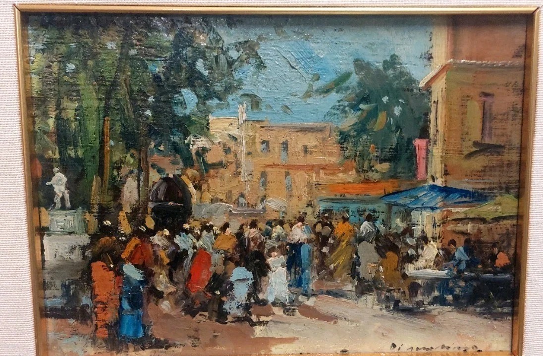 Francesco di Marino Naples 1892/1954 Huile sur panneau Scène de marché-photo-2