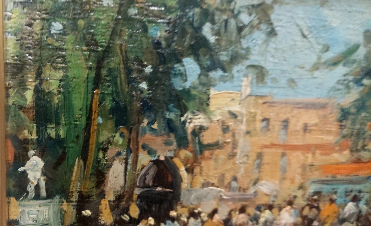 Francesco di Marino Naples 1892/1954 Huile sur panneau Scène de marché-photo-2