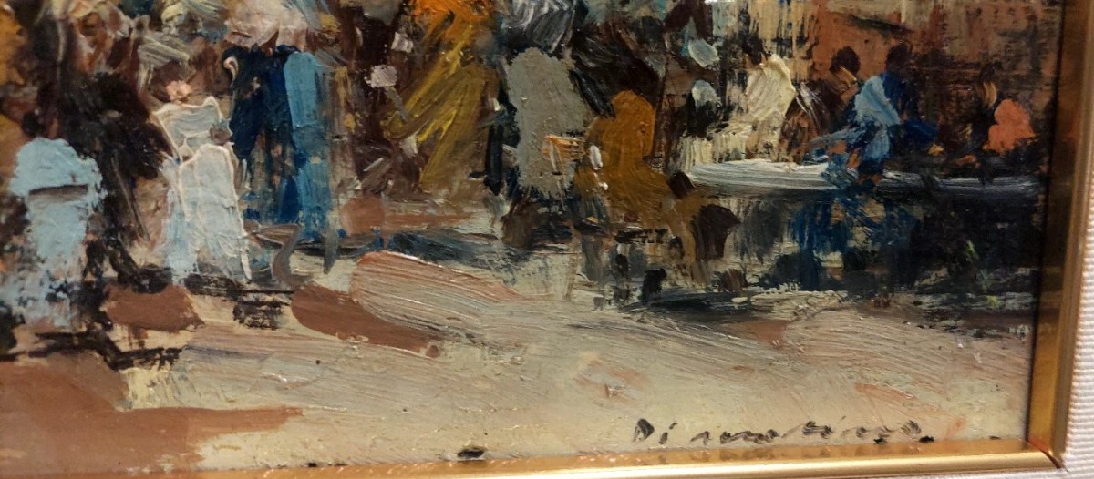 Francesco di Marino Naples 1892/1954 Huile sur panneau Scène de marché-photo-3