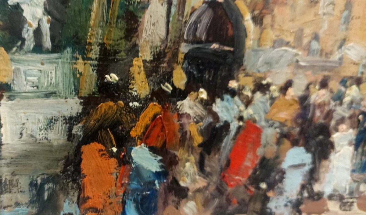 Francesco di Marino Naples 1892/1954 Huile sur panneau Scène de marché-photo-4