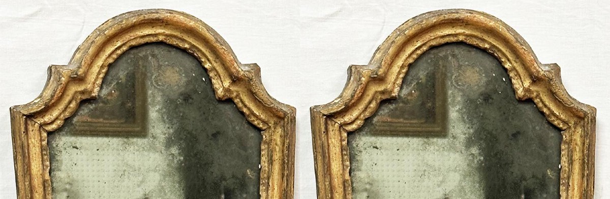 Paire ancienne de cadres de miroirs muraux en bois doré, XVIIIe siècle-photo-3