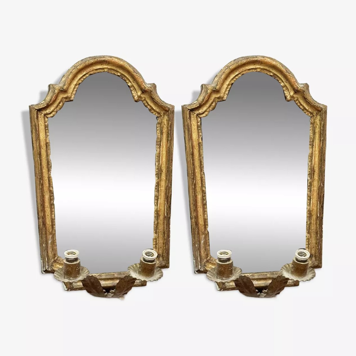 Paire ancienne de cadres de miroirs muraux en bois doré, XVIIIe siècle-photo-5