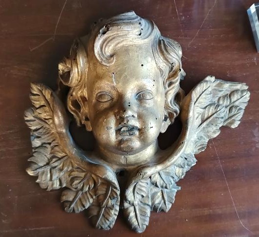 Large Antique Cherub Head, 17th-century Baroque, Italy-photo-2
