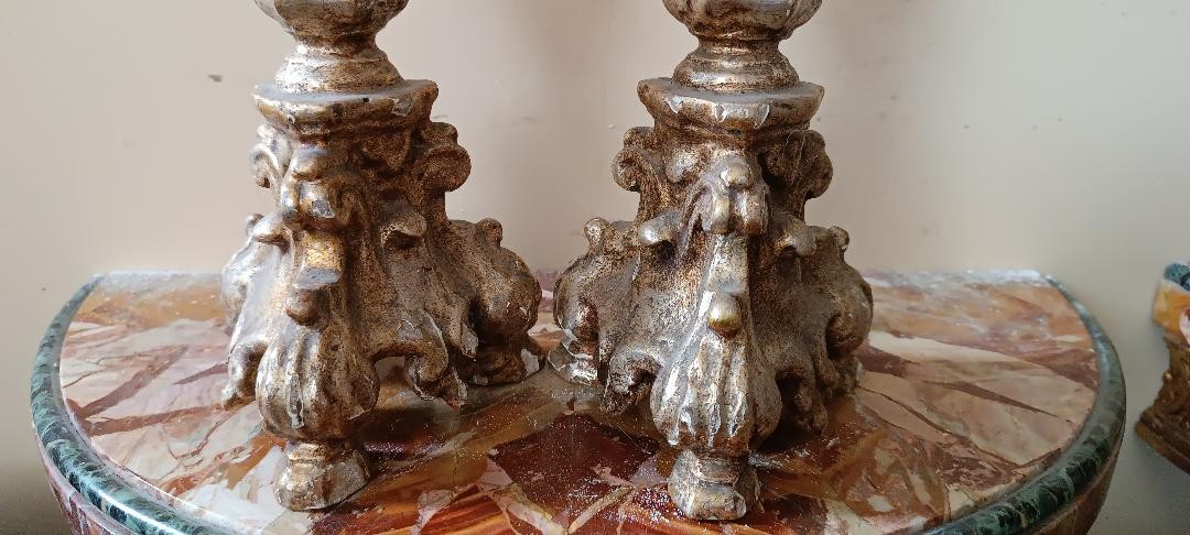 Pair Of Antique Candlesticks, Italy, 18th Century-photo-3