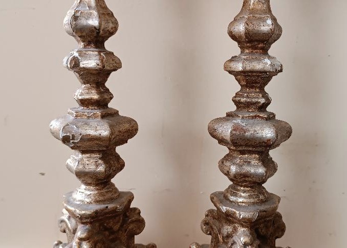 Pair Of Antique Candlesticks, Italy, 18th Century-photo-4