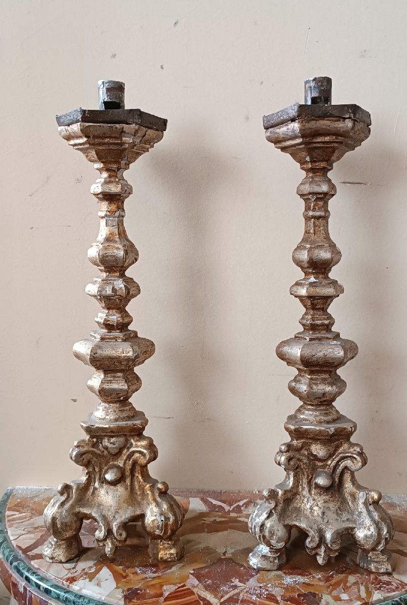 Pair Of Antique Candlesticks, Italy, 18th Century