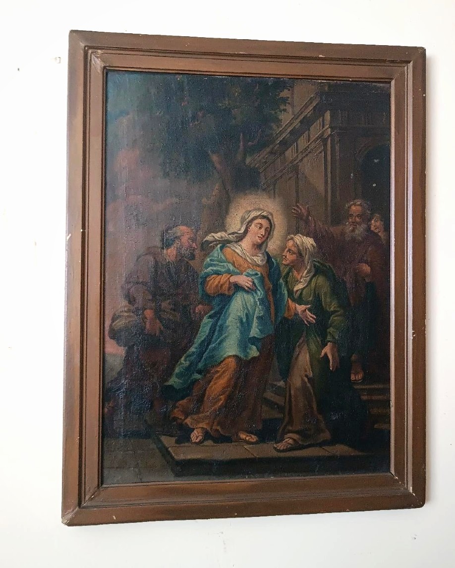 Peinture à l'huile sur toile, école italienne ancienne, XVIIIe siècle - Visitation-photo-2