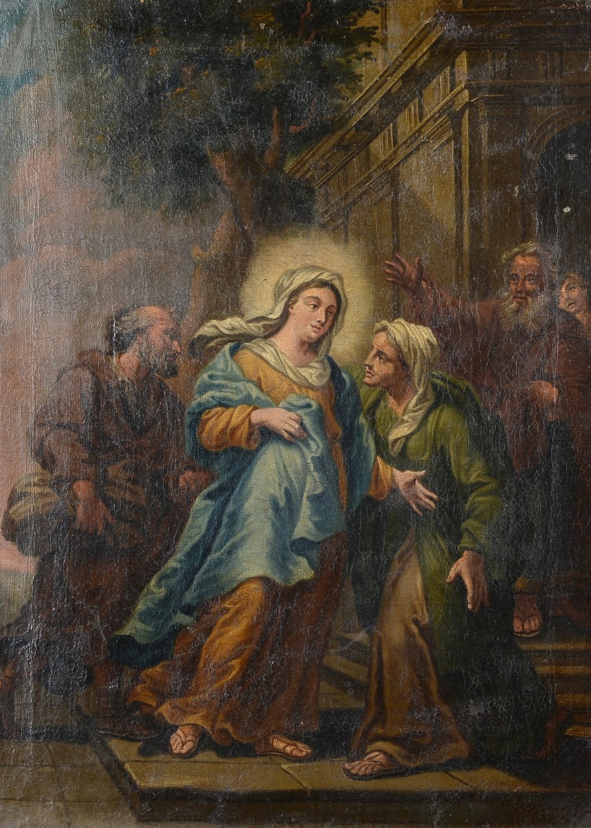 Peinture à l'huile sur toile, école italienne ancienne, XVIIIe siècle - Visitation-photo-3