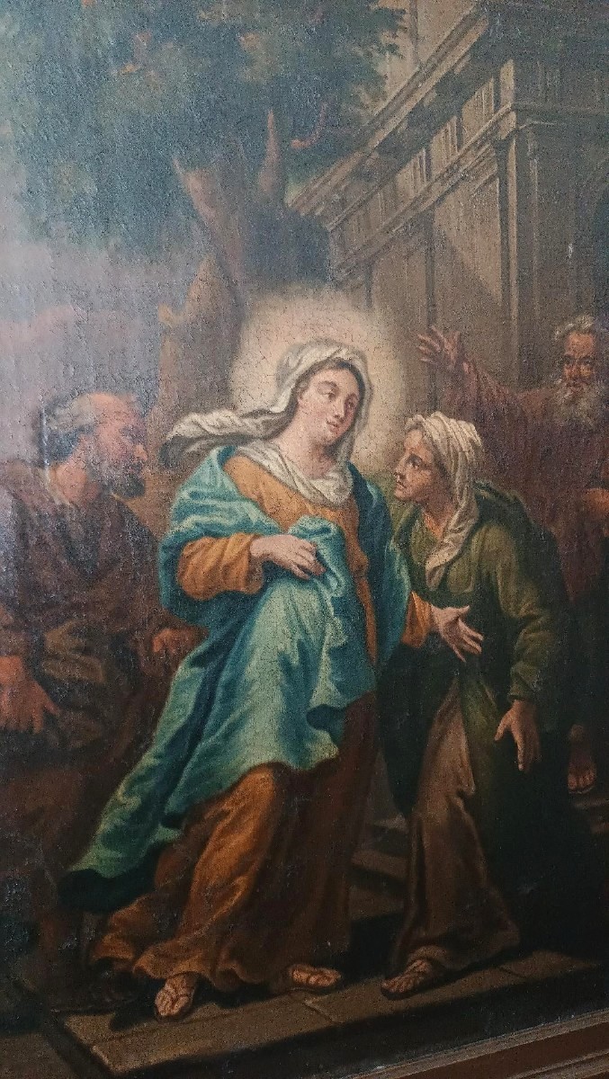 Peinture à l'huile sur toile, école italienne ancienne, XVIIIe siècle - Visitation-photo-4
