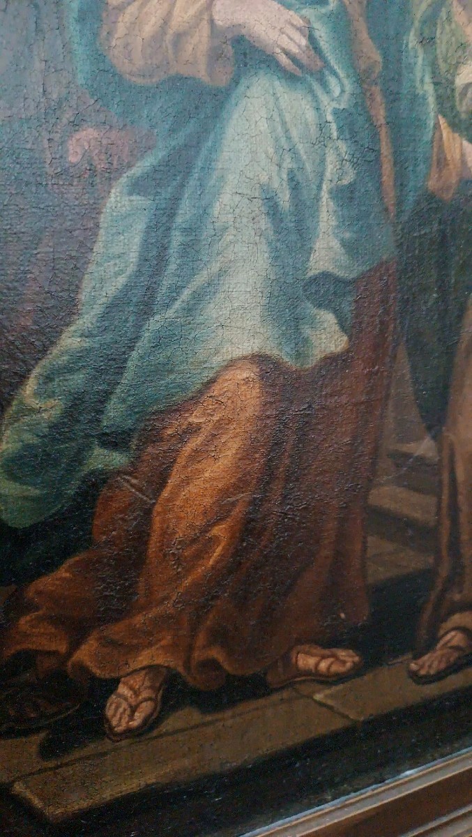 Peinture à l'huile sur toile, école italienne ancienne, XVIIIe siècle - Visitation-photo-4