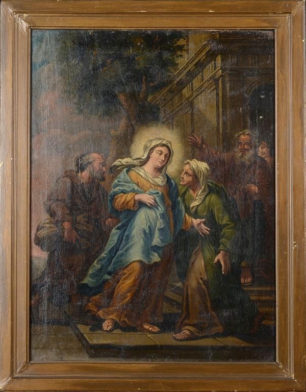 Peinture à l'huile sur toile, école italienne ancienne, XVIIIe siècle - Visitation-photo-5