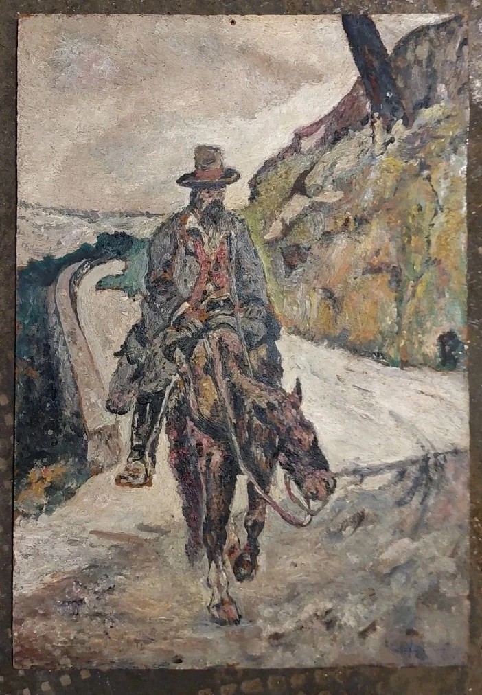 Antique Oil Painting: Man On Horseback (post-macchiaioli Style)-photo-2