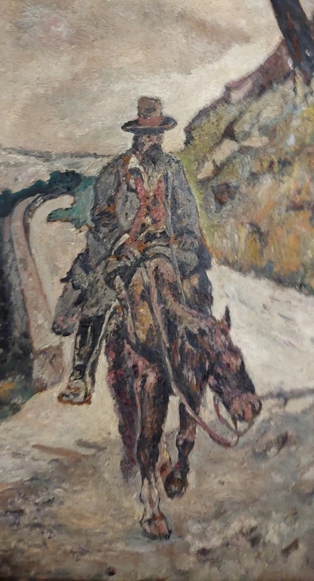 Antique Oil Painting: Man On Horseback (post-macchiaioli Style)-photo-3