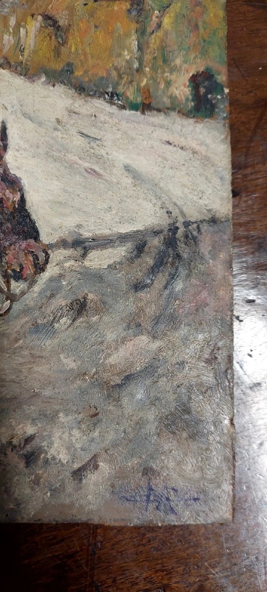 Antique Oil Painting: Man On Horseback (post-macchiaioli Style)-photo-4