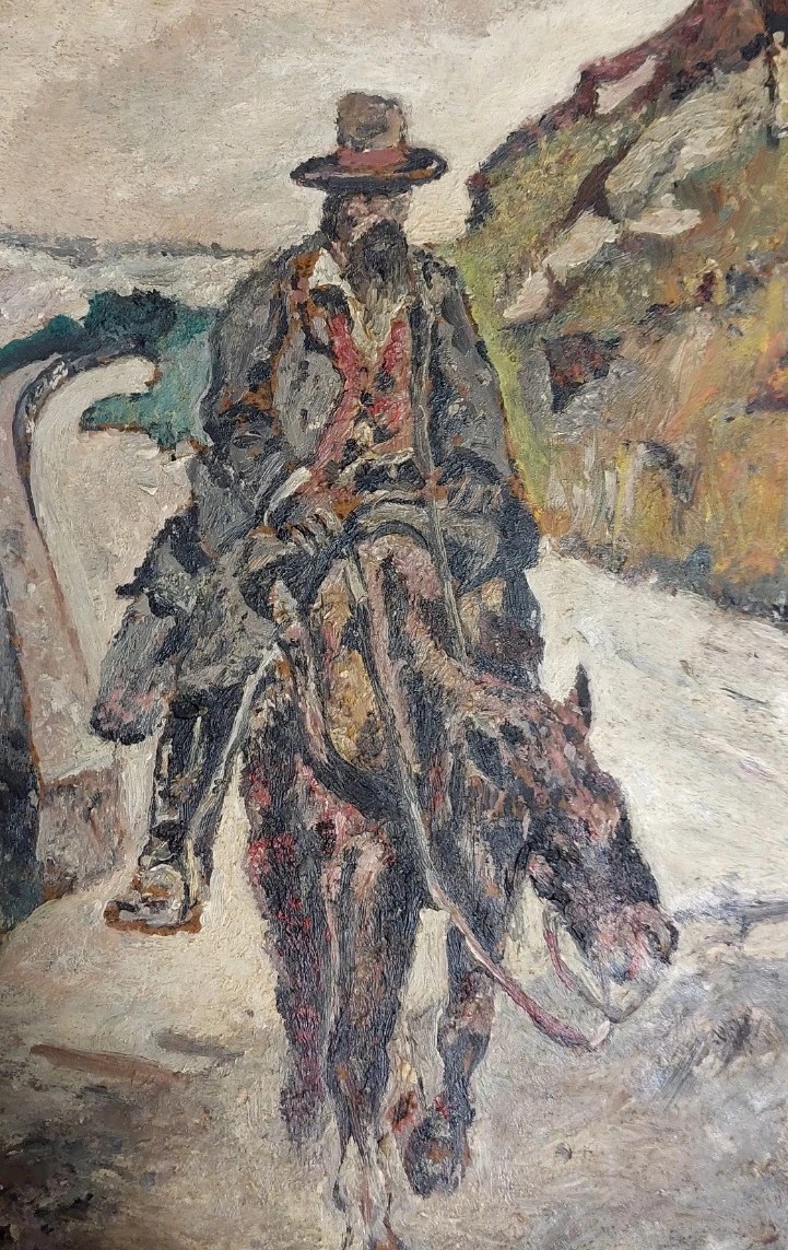 Antique Oil Painting: Man On Horseback (post-macchiaioli Style)-photo-2