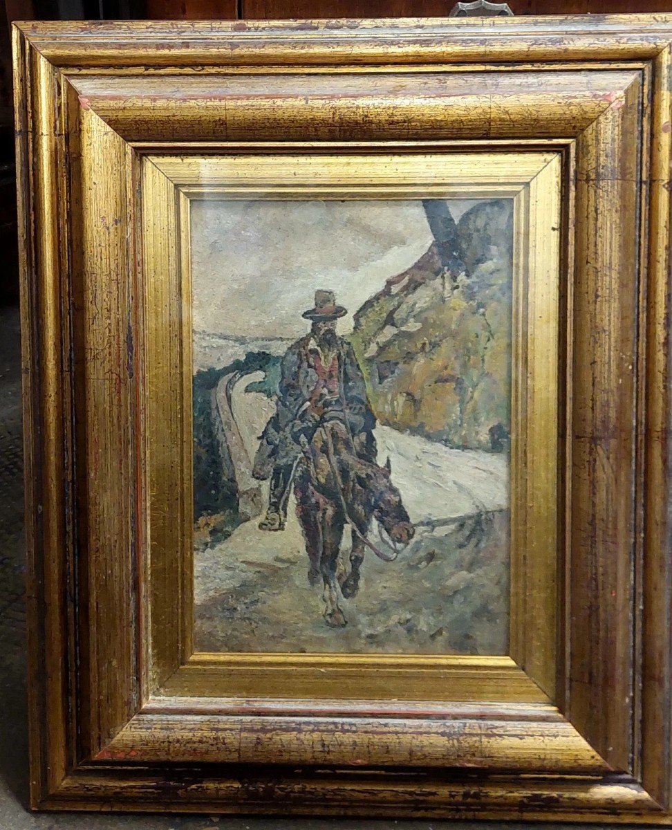 Antique Oil Painting: Man On Horseback (post-macchiaioli Style)