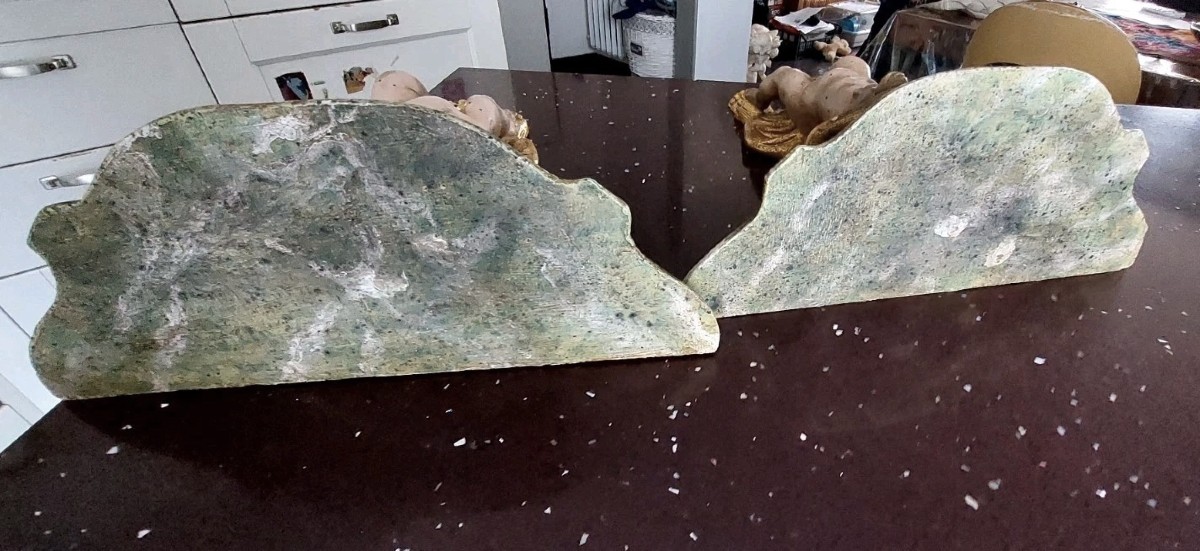 Pair Of Carved Wooden Shelves With Lacquered And Gilded Angels, Early 1900s, Italy-photo-4