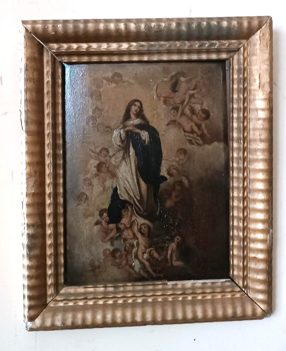 18th-century Oil Painting On Wood Depicting The Immaculate Conception-photo-2