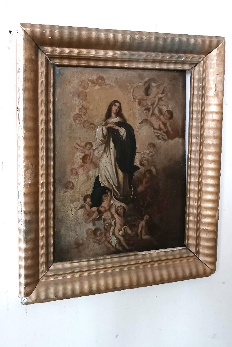 18th-century Oil Painting On Wood Depicting The Immaculate Conception-photo-3