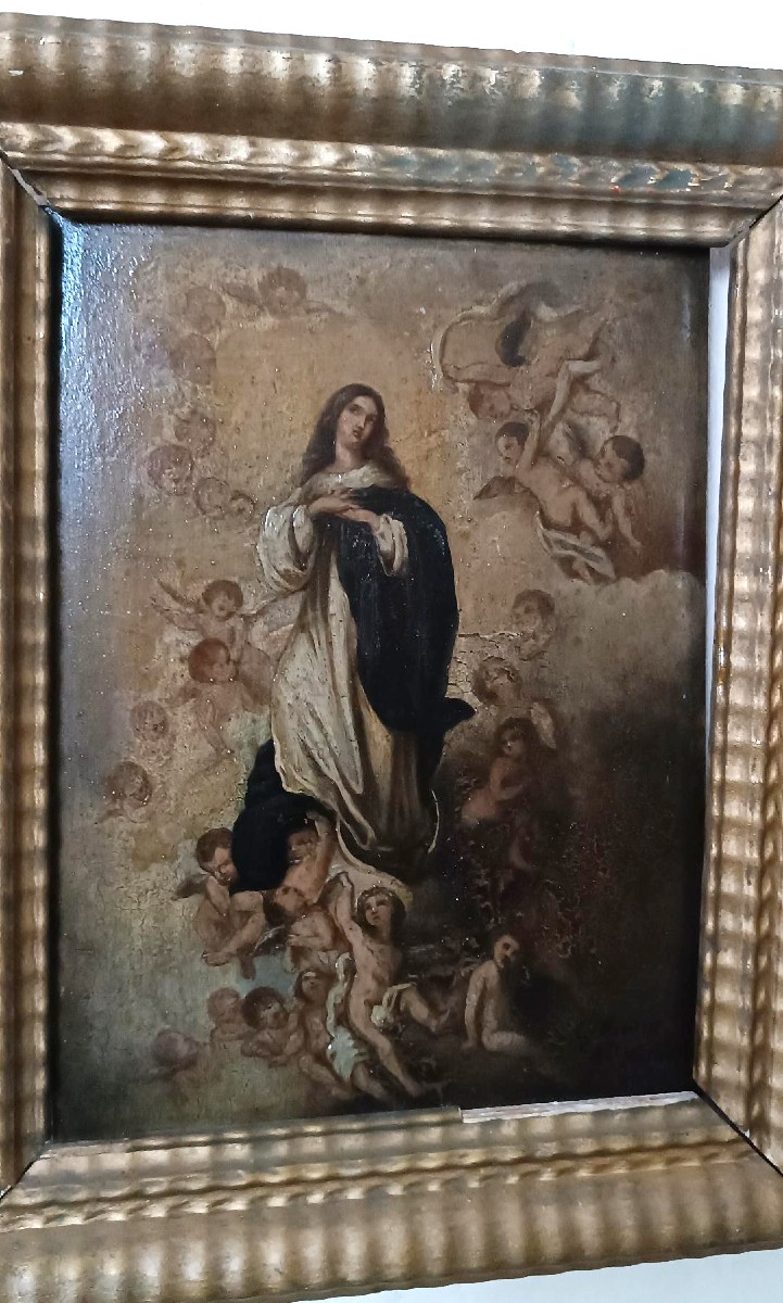 18th-century Oil Painting On Wood Depicting The Immaculate Conception-photo-4