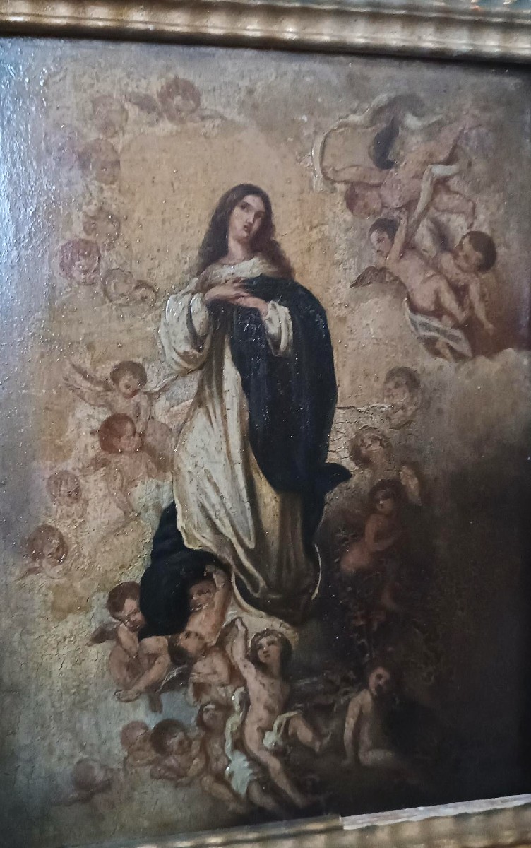 18th-century Oil Painting On Wood Depicting The Immaculate Conception-photo-1