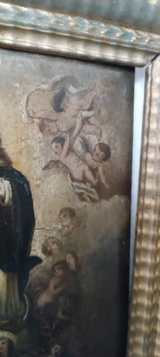 18th-century Oil Painting On Wood Depicting The Immaculate Conception-photo-3