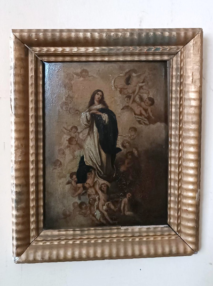18th-century Oil Painting On Wood Depicting The Immaculate Conception