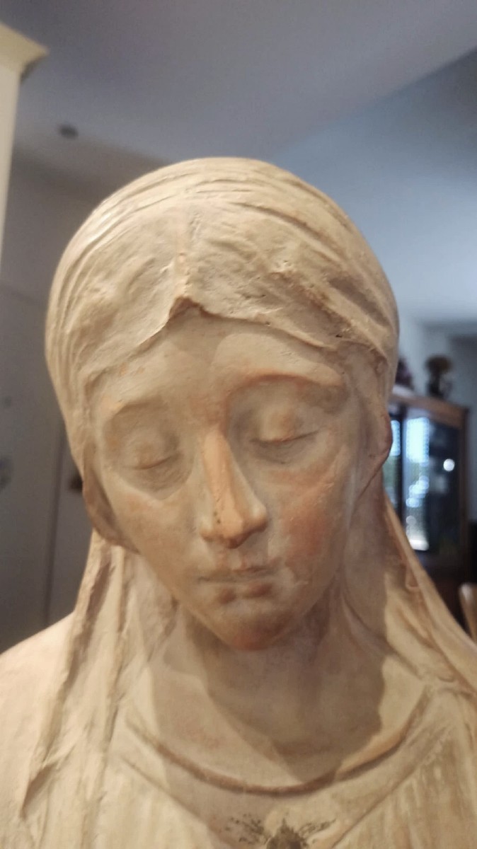 Terracotta Sculpture: Bust Of The Madonna, Signed By A. Neri (alfredo Neri), Early 20th Century-photo-1