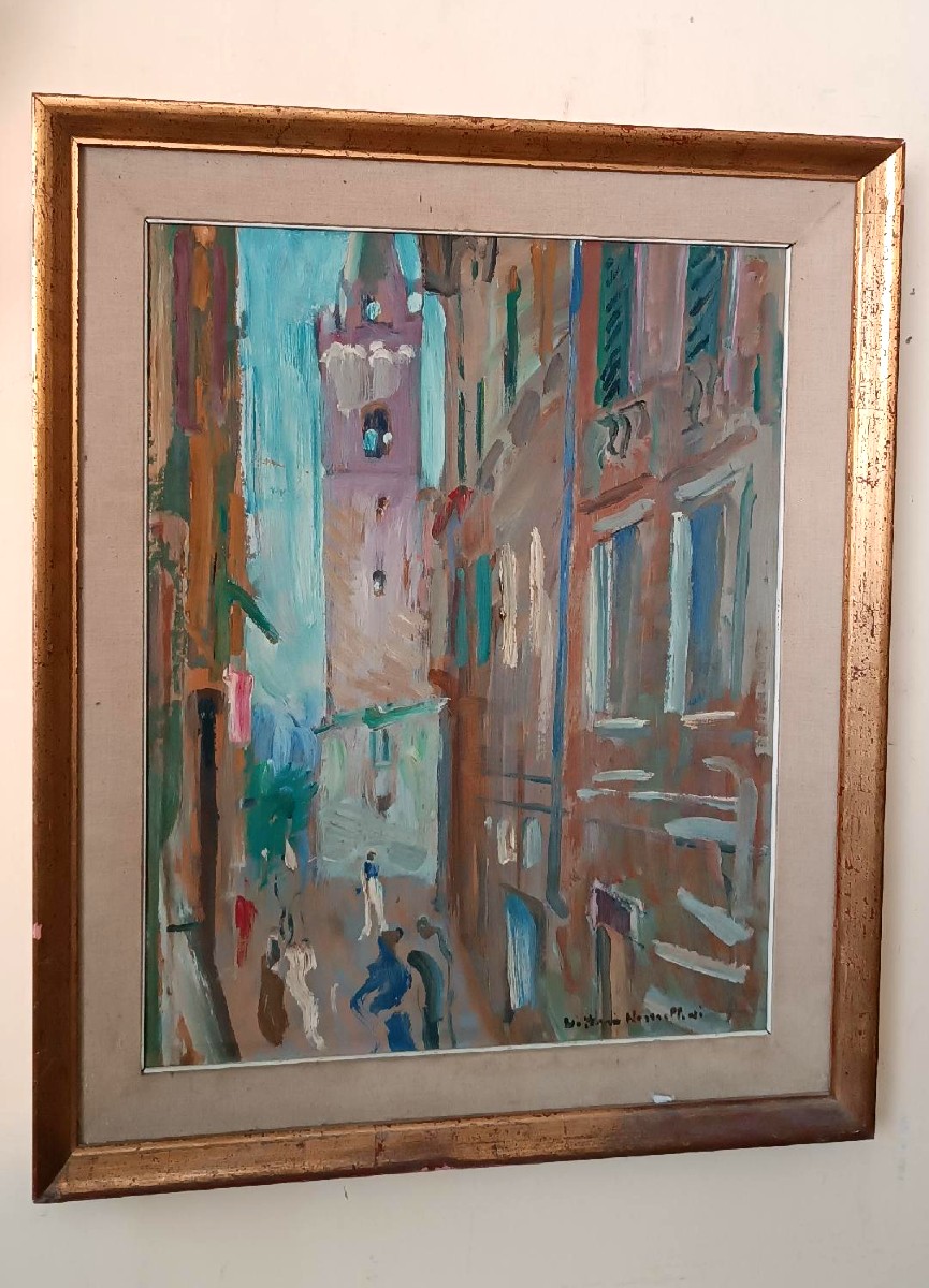 Oil Painting On Cardboard, Vittorio Nomellini (1901, Genoa – 1965, Florence), View Of Lerici-photo-2