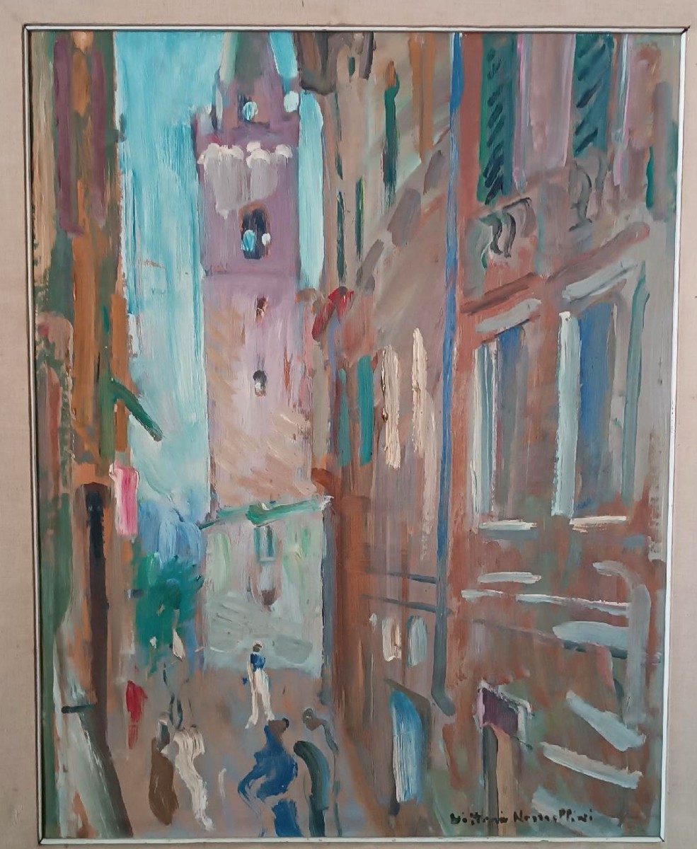 Oil Painting On Cardboard, Vittorio Nomellini (1901, Genoa – 1965, Florence), View Of Lerici-photo-4