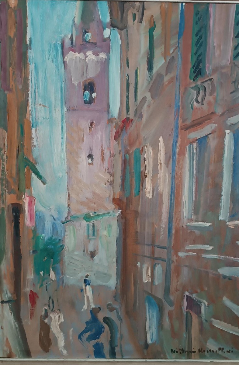 Oil Painting On Cardboard, Vittorio Nomellini (1901, Genoa – 1965, Florence), View Of Lerici-photo-1