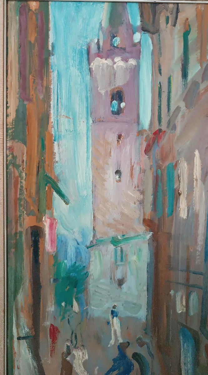 Oil Painting On Cardboard, Vittorio Nomellini (1901, Genoa – 1965, Florence), View Of Lerici-photo-2