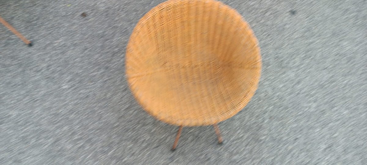 RARE  ENSEMBLE DE TROIS FAUTEUILS EN OSIER DESIGN ITALIEN DU MILIEU SIÈCLE-photo-6